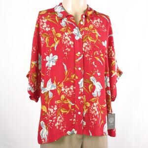 Vince Camuto Red Floral Button-Down Blouse - Size 1X - NWT